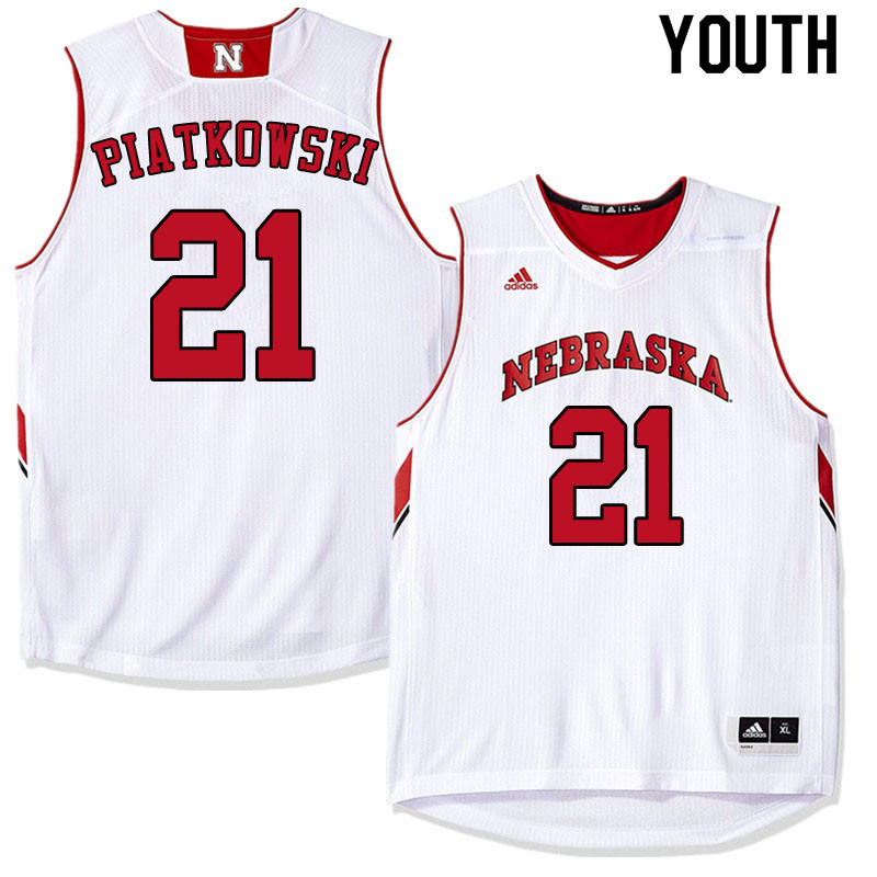 Youth #21 Jace Piatkowski Nebraska Cornhuskers College Basketball Jerseys Sale-White - Click Image to Close